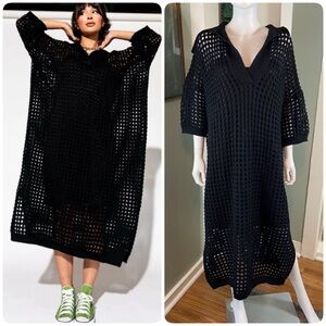 Dressed in LaLa Be Bold Oversized Knit Maxi Dress + Slip Sheer Crochet S/M